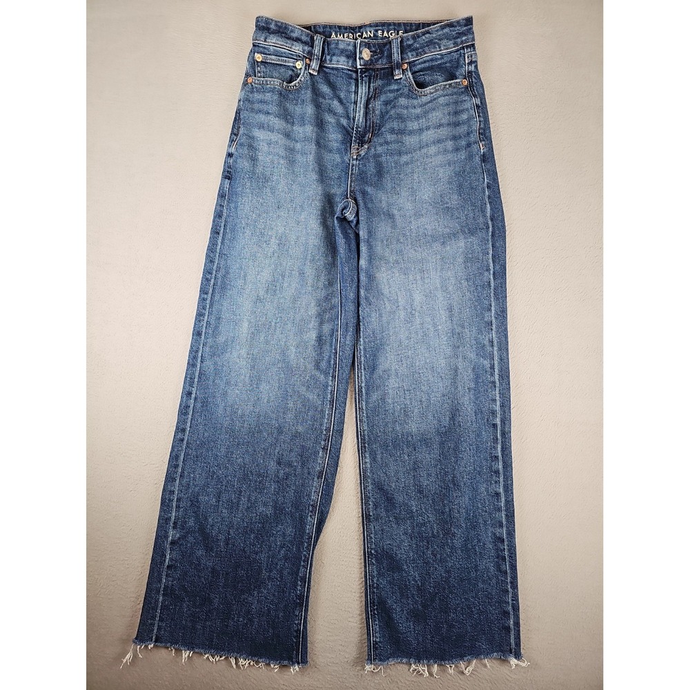 American Eagle Jeans Super High-Rise Baggy Wide-Leg  Women's 2R 28x29 Raw Hem